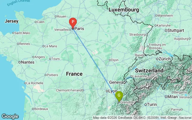Flight path from Grenoble to Paris