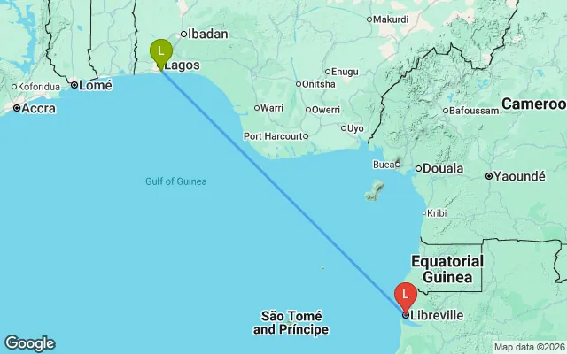 Flight path from Lagos to Libreville
