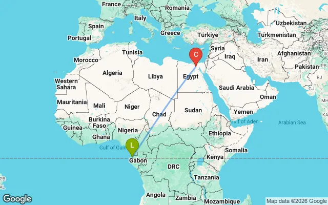 Flight path from Libreville to Cairo