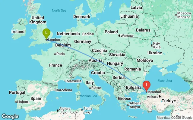 Flight path from London to Istanbul
