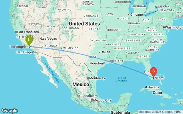 Flight path from Los Angeles to South Florida