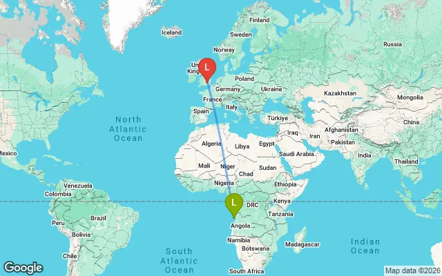 Flight path from Luanda to London