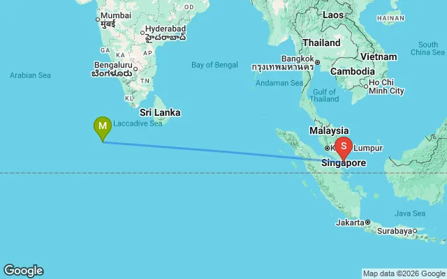 Flight path from Maldives to Singapore