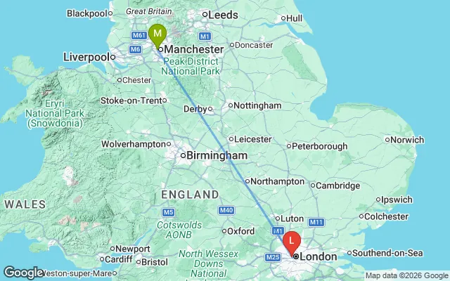 Flight path from Manchester to London