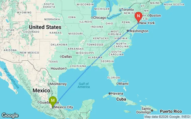 Flight path from Mexico City to New York