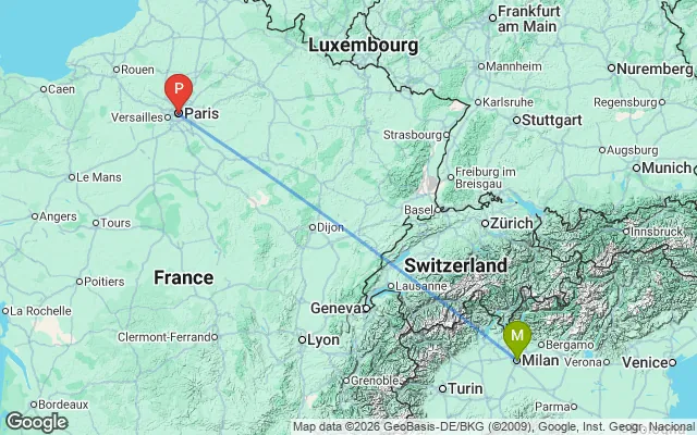 Flight path from Milan to Paris
