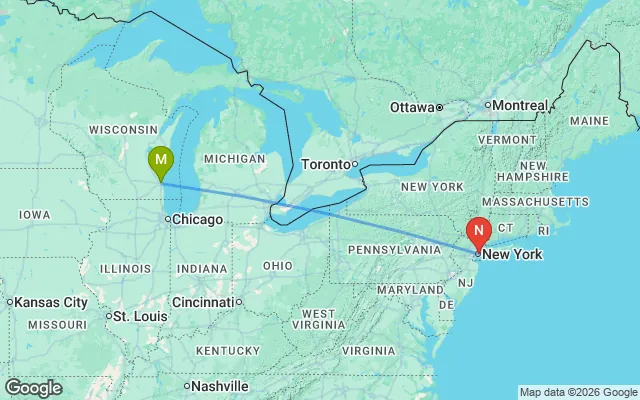 Flight path from Milwaukee to New York