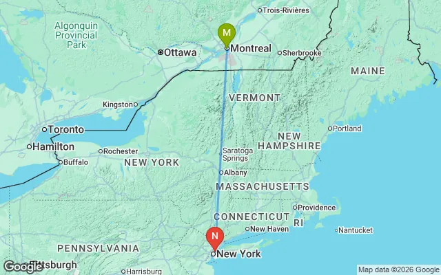 Flight path from Montreal to New York