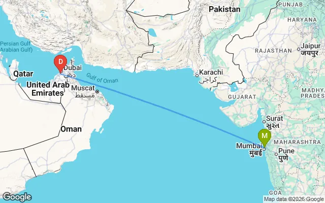 Flight path from Mumbai to Dubai