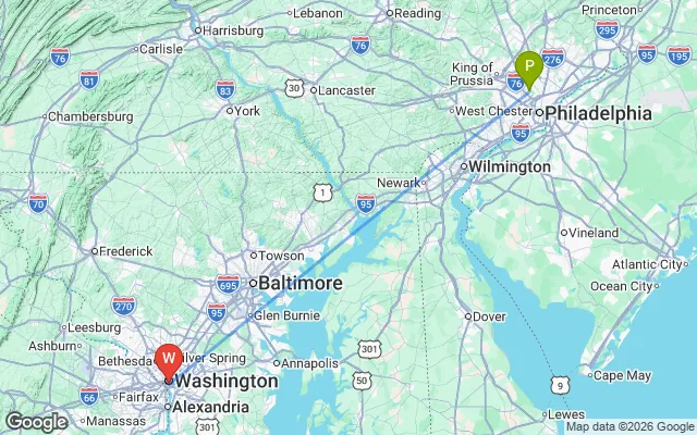 Flight path from Philadelphia to Washington