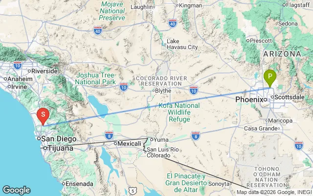 Flight path from Phoenix to San Diego