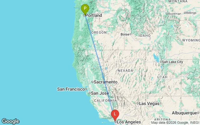 Flight path from Portland to Los Angeles