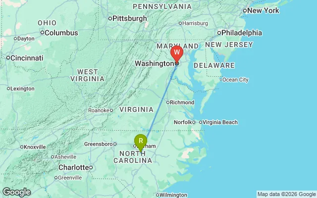 Flight path from Raleigh to Washington
