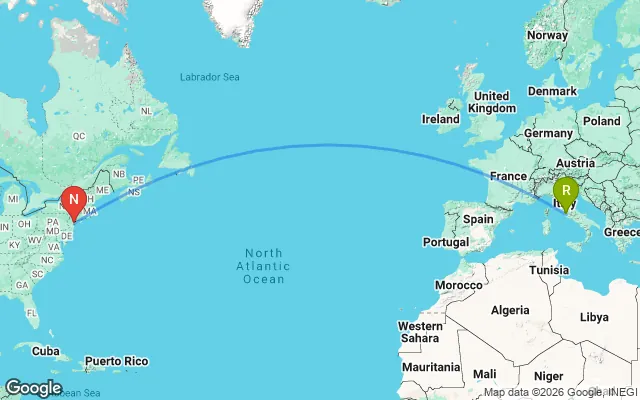 Flight path from Rome to New York