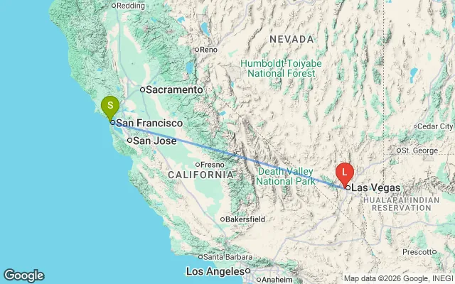 Flight path from San Francisco to Las Vegas