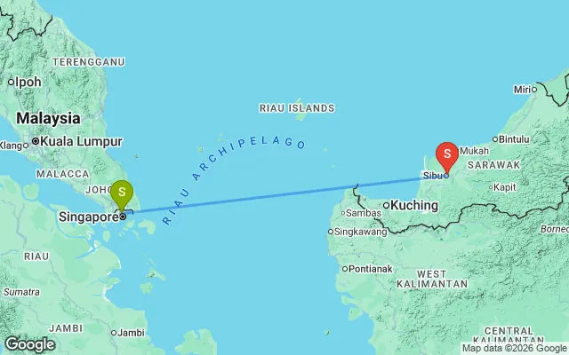 Flight path from Singapore to Sibu