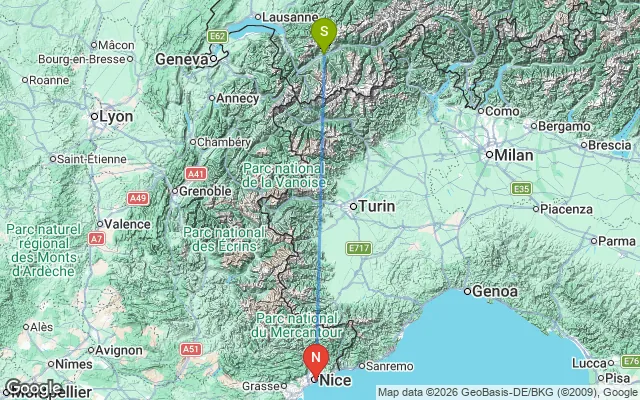 Flight path from Sion to Nice