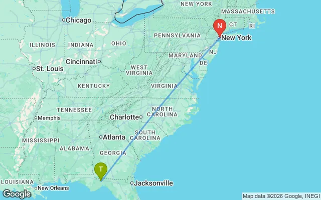 Flight path from Tallahassee to New York