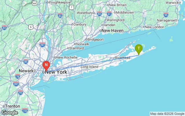 Flight path from The Hamptons to New York