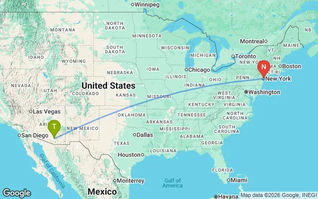 Flight path from Tucson to New York