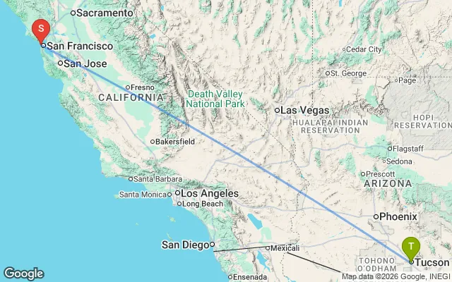 Flight path from Tucson to San Francisco