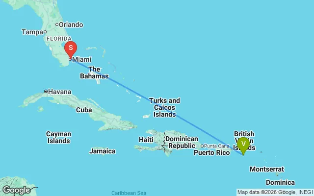 Flight path from Virgin Islands to South Florida