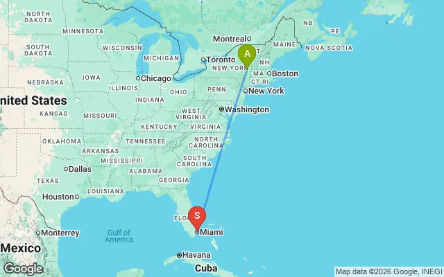 Flight path from Albany to South Florida