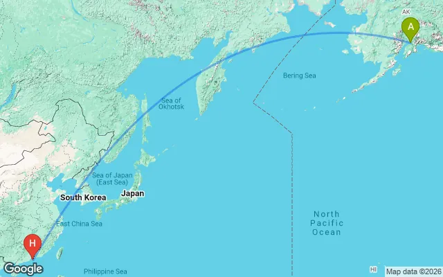 Flight path from Anchorage to Hong Kong