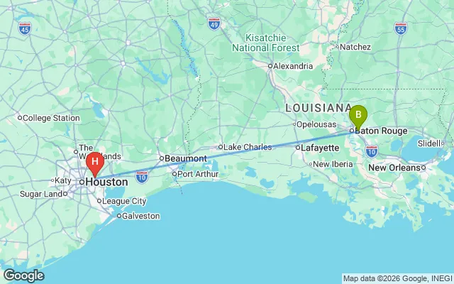 Flight path from Baton Rouge to Houston
