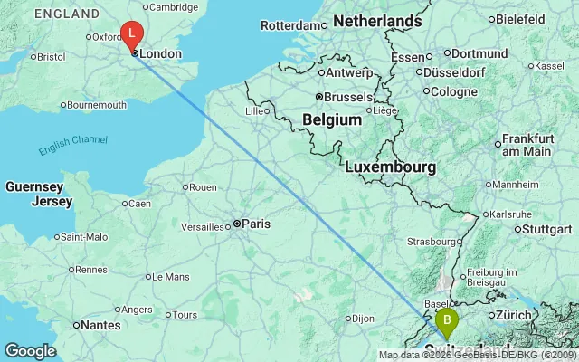 Flight path from Bern to London