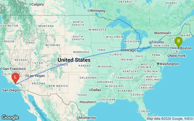 Flight path from Boston to Los Angeles