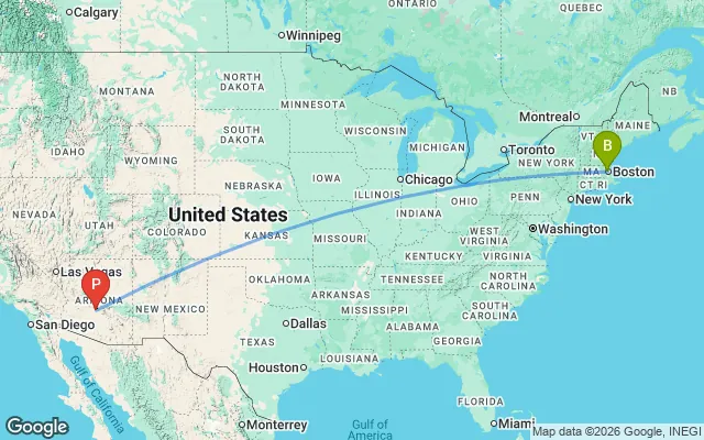 Flight path from Boston to Phoenix