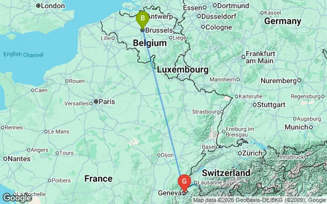 Flight path from Brussels to Geneva