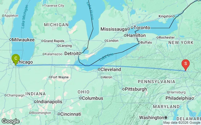 Flight path from Chicago to Scraton