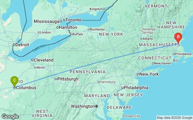 Flight path from Columbus to Boston