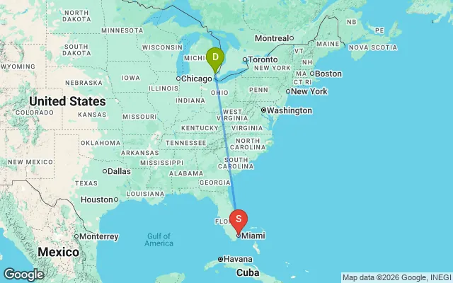 Flight path from Detroit to South Florida