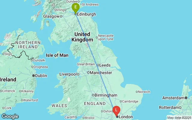 Flight path from Edinburgh to London