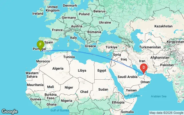 Flight path from Faro to Dubai