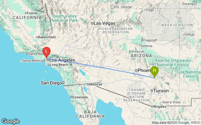 Flight path from Hayden to Los Angeles