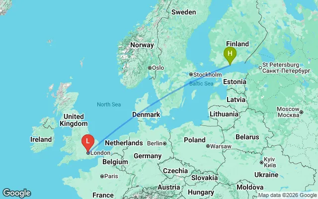 Flight path from Helsinki to London