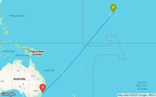 Flight path from Honolulu to Sydney