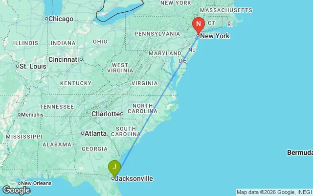 Flight path from Jacksonville to New York