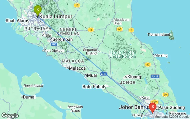 Flight path from Kuala Lumpur to Singapore