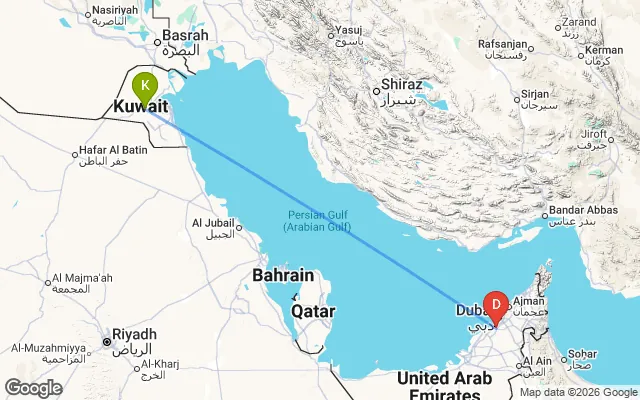 Flight path from Kuwait to Dubai