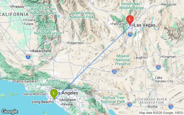 Flight path from Long Beach to Las Vegas