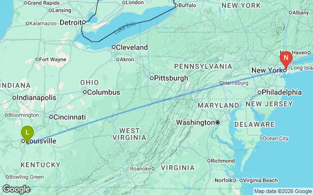Flight path from Louisville to New York