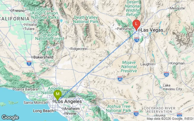Flight path from Monterey to Las Vegas
