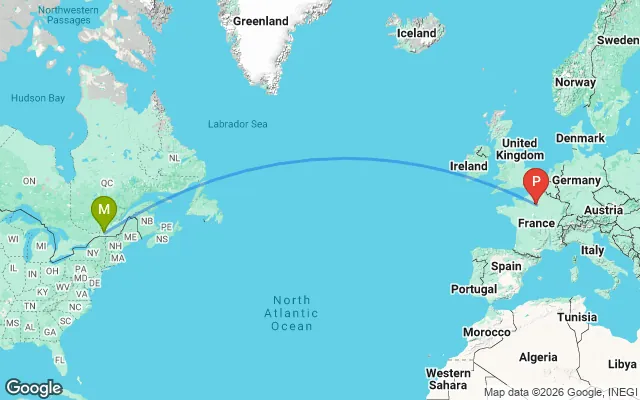 Flight path from Montreal to Paris
