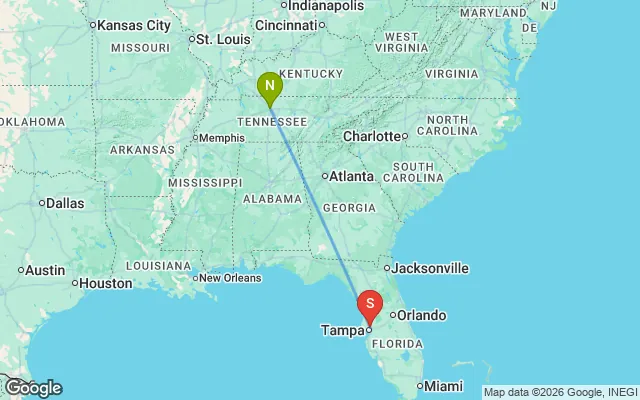 Flight path from Nashville to South Florida