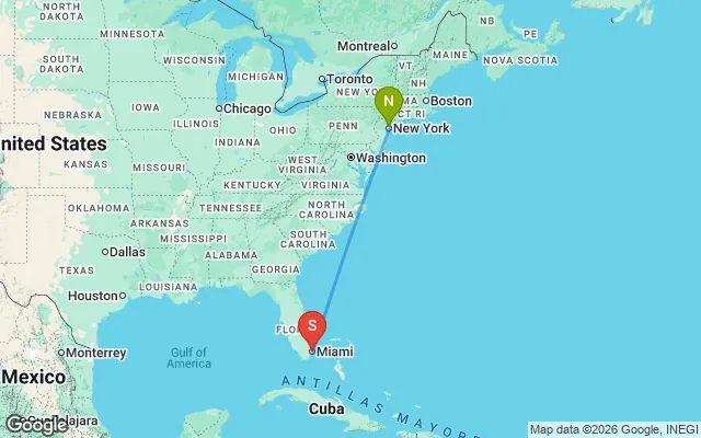 Flight path from New York to South Florida